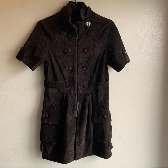Zhenpixilie Brown Suede Mini Dress Size 42 - Picture 3 of 11
